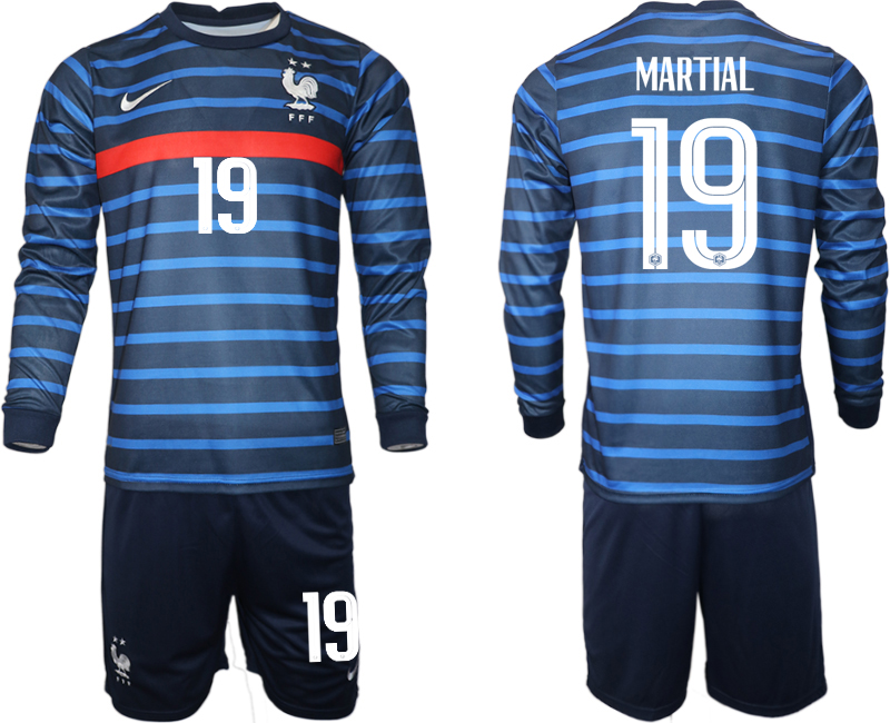 Men 2021 European Cup France home blue Long sleeve #19 Soccer Jersey